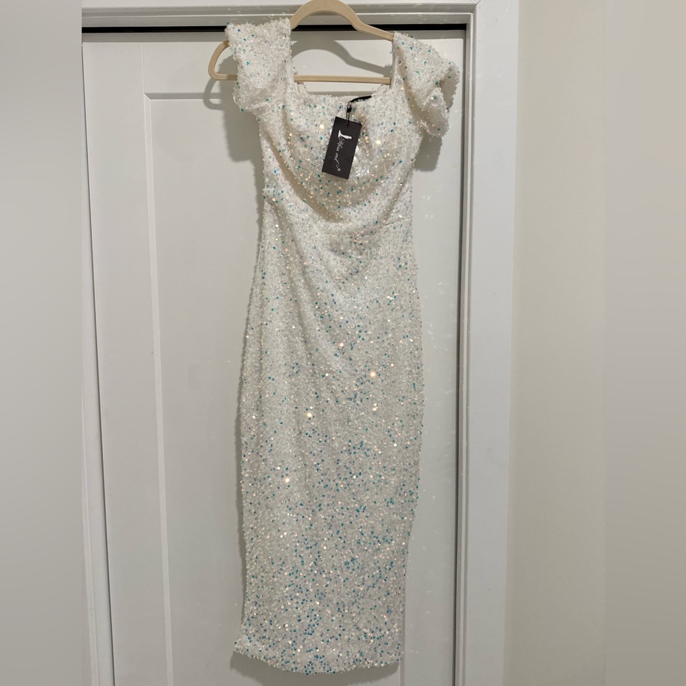 Stunning White Sequin Midi Dress size S